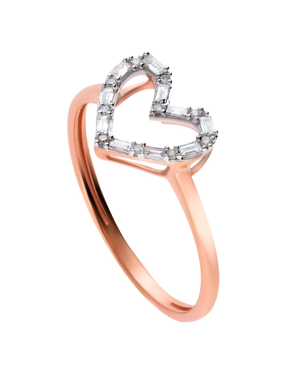 Anillo de oro rosa 14K con forma de corazón y 14  puntos de diamante